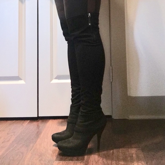 guess black thigh high boots